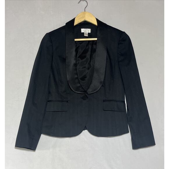 LOFT Tuxedo Blazer Womens 4P Black Scoop Neck Satin Collar One Button Formal - Picture 1 of 11
